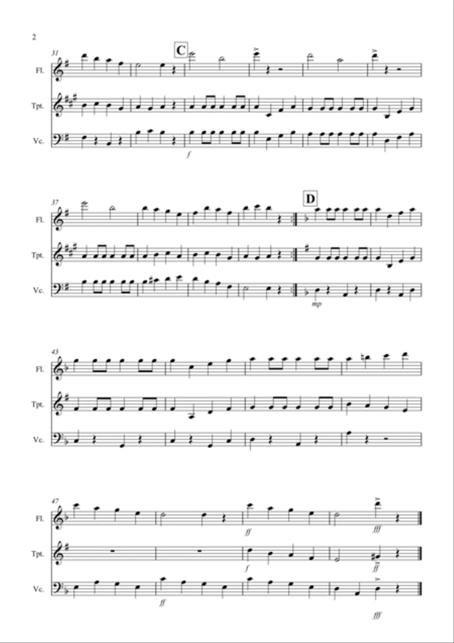 Drunken Sailor for Flute, Trumpet and Cello Trio Small Ensemble scores gallery preview page 2