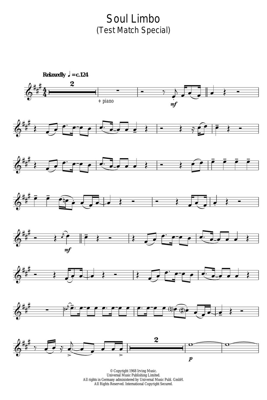 Soul Limbo Soul Limbo Alto Saxophone scores gallery preview page 1