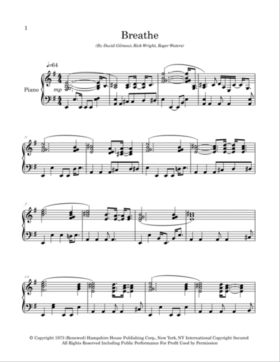 Breathe Breathe Piano Solo scores gallery preview page 2