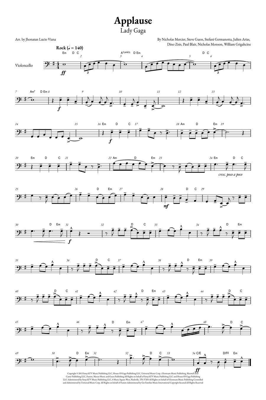 Applause Cello Solo scores gallery preview page 1