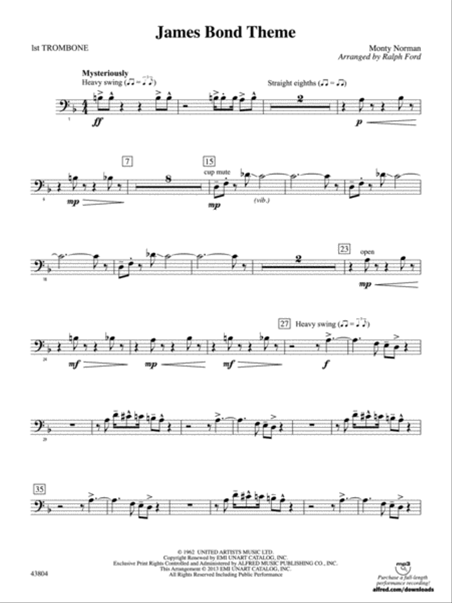 James Bond Theme: 1st Trombone Full Orchestra scores gallery preview page 1