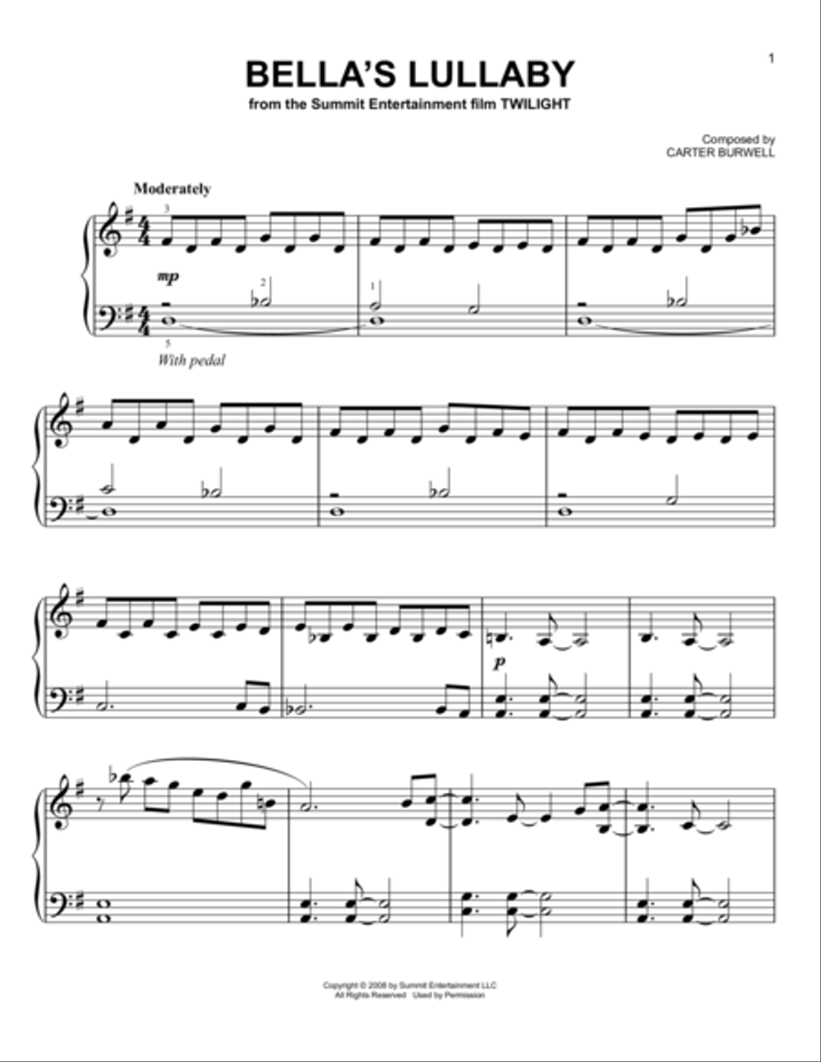 Twilight Easy Piano Solo Pack featuring Bella's Lullaby Easy Piano scores gallery preview page 1