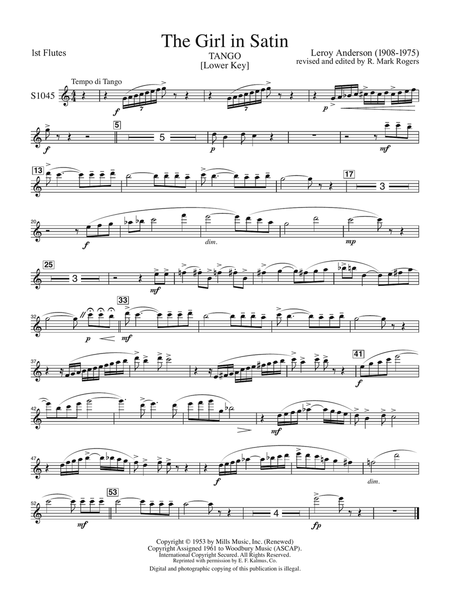 The Girl in Satin - Flute 1 Concert Band scores gallery preview page 1