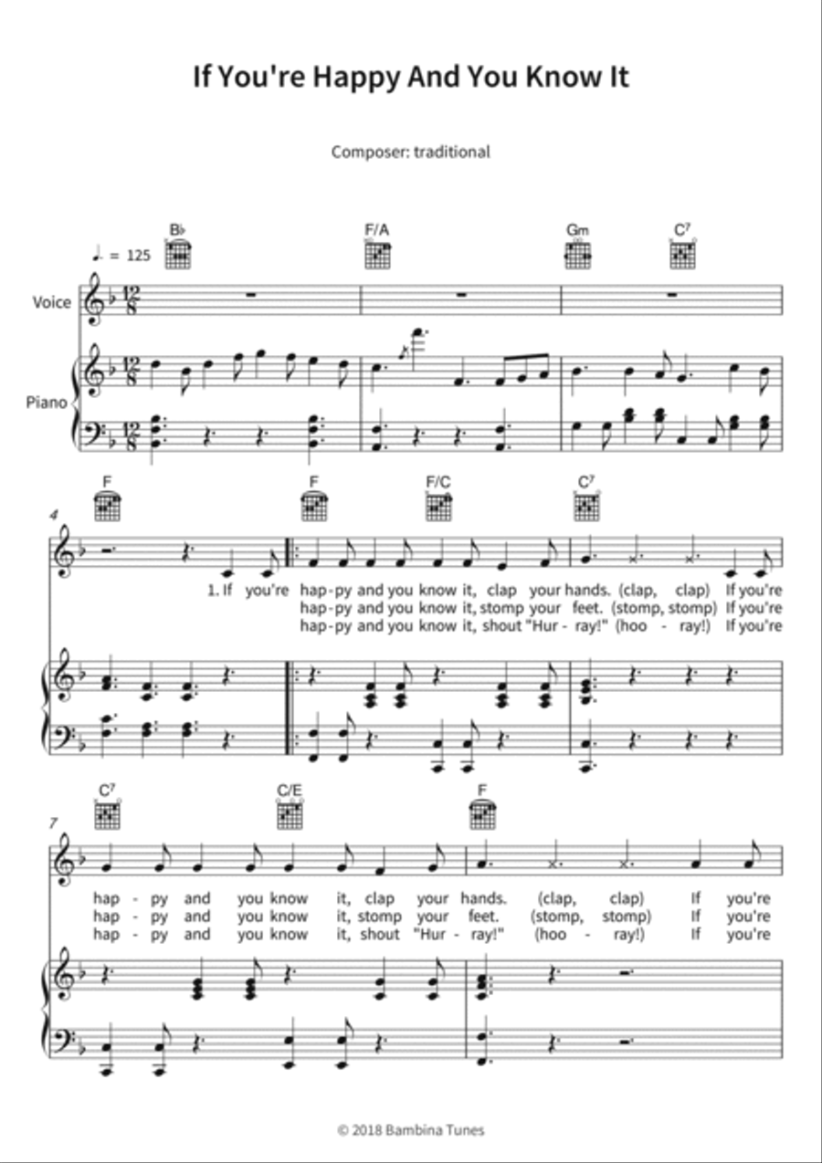 If You're Happy And You Know It Piano, Vocal, Guitar scores gallery preview page 3
