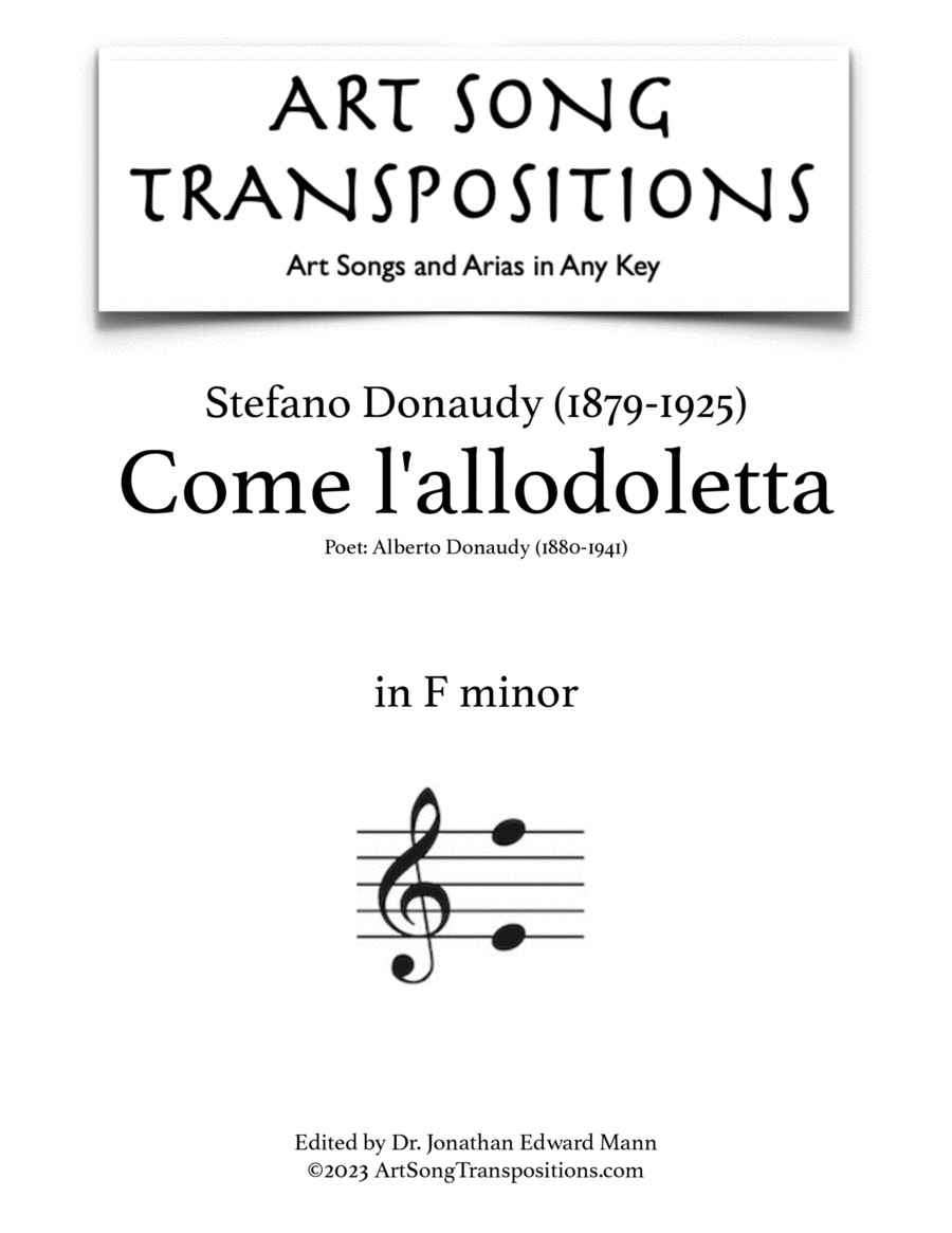 DONAUDY: Come l'allodoletta (transposed to F minor)