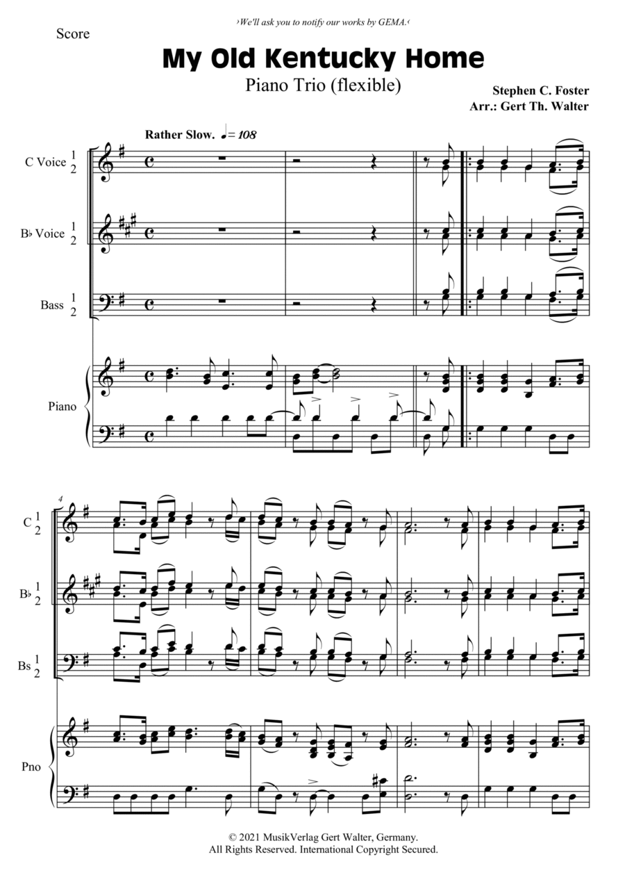 My Old Kentucky Home My Old Kentucky Home Piano Trio scores gallery preview page 1