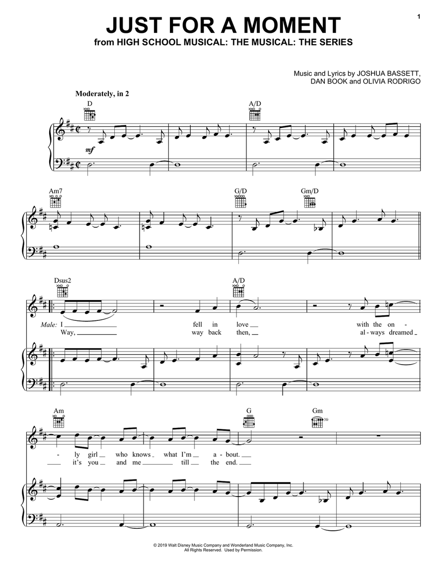 Just For A Moment (from High School Musical: The Musical: The Series) Piano, Vocal, Guitar scores gallery preview page 1