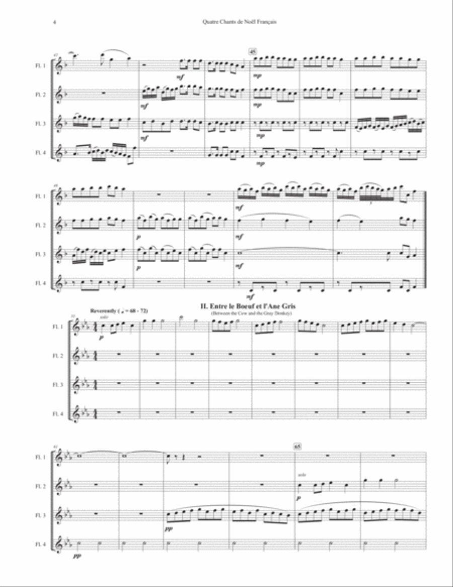 Quatre Chants de Noël Français (Four French Carols) for Flute Quartet Flute Quartet scores gallery preview page 4