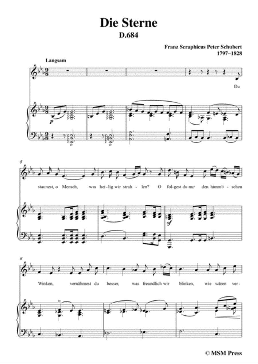 Schubert-Die Sterne,in E flat Major,D.684,for Voice and Piano Voice Solo scores gallery preview page 3