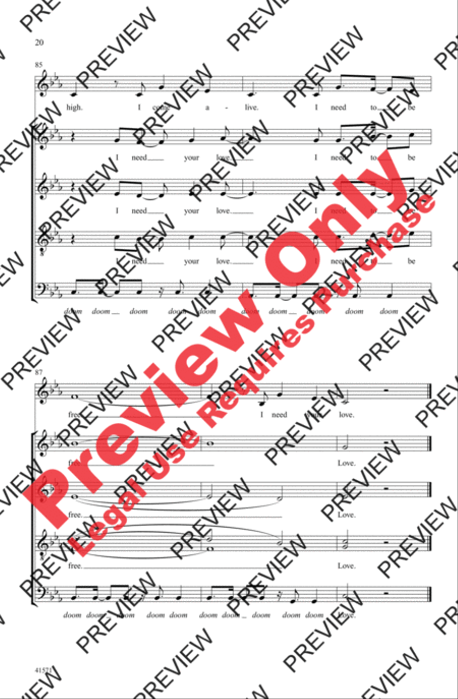 I Need Your Love 4-Part scores gallery preview page 20