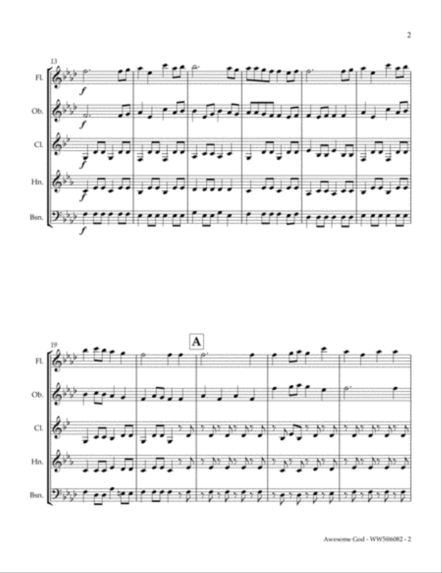 Awesome God Woodwind Quintet scores gallery preview page 5