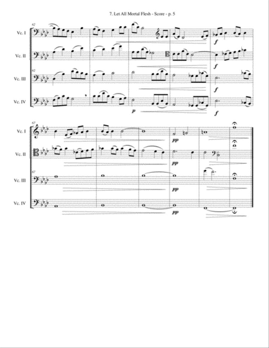 Let All Mortal Flesh CELLO Quartet - ADVANCED String Quartet scores gallery preview page 5