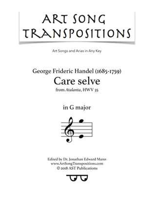 Book cover for HANDEL: Care selve (transposed to G major)