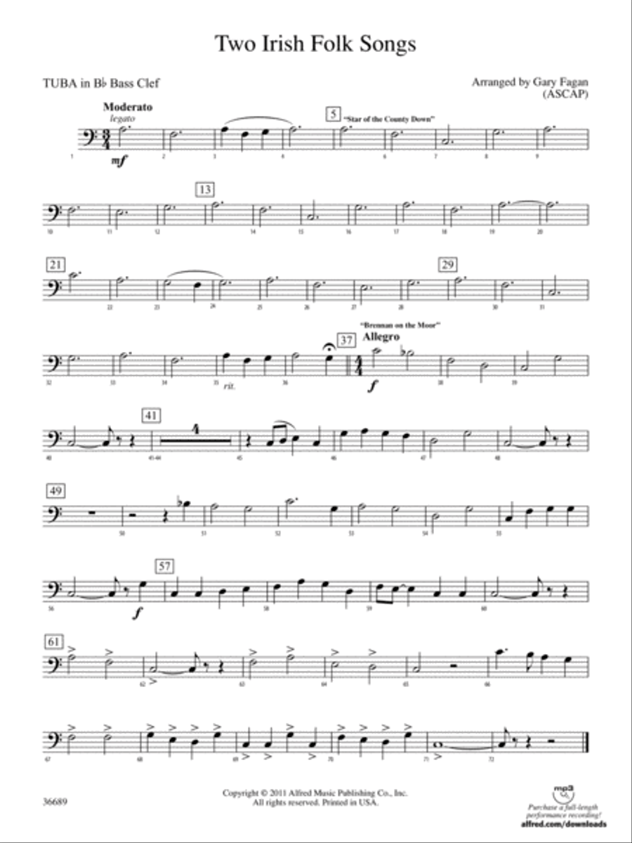 Two Irish Folk Songs: (World Part) B-flat Tuba B.C. Concert Band scores gallery preview page 1