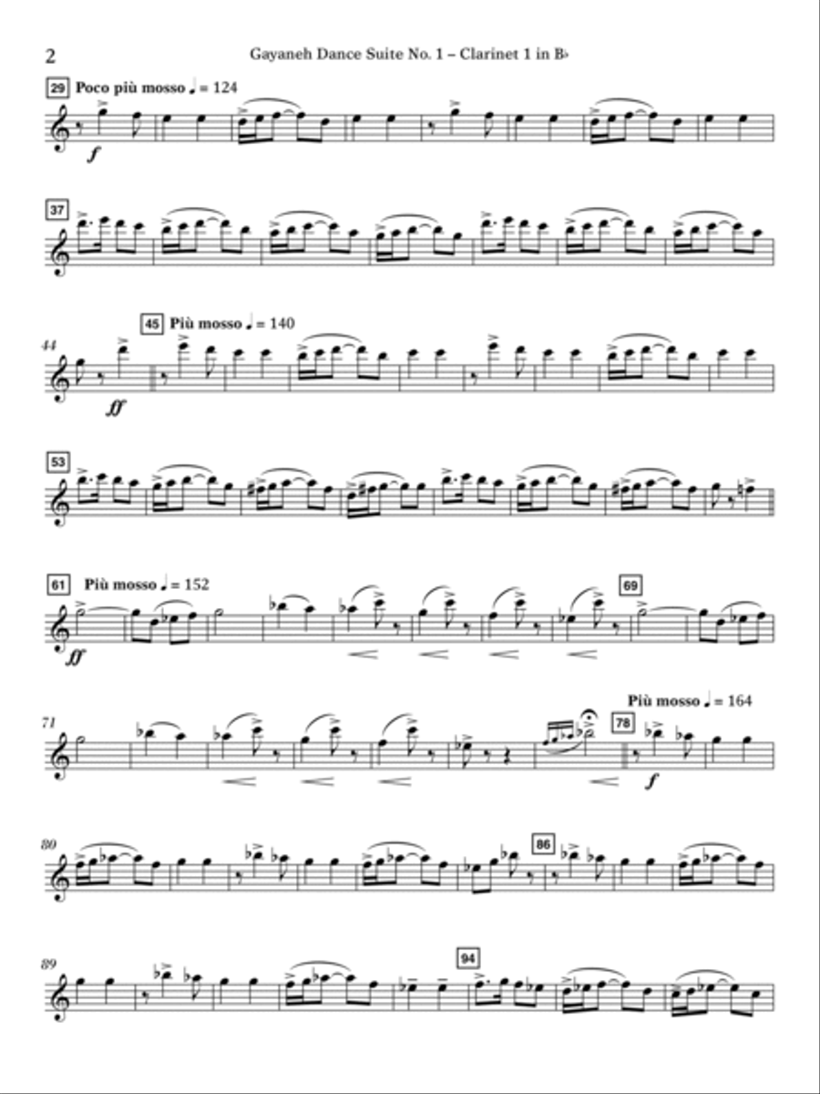 Gayenah Dance Suite No. 1 (Excerpts) (arr. Kenneth Snoeck) - Bb Clarinet 1 Concert Band scores gallery preview page 2