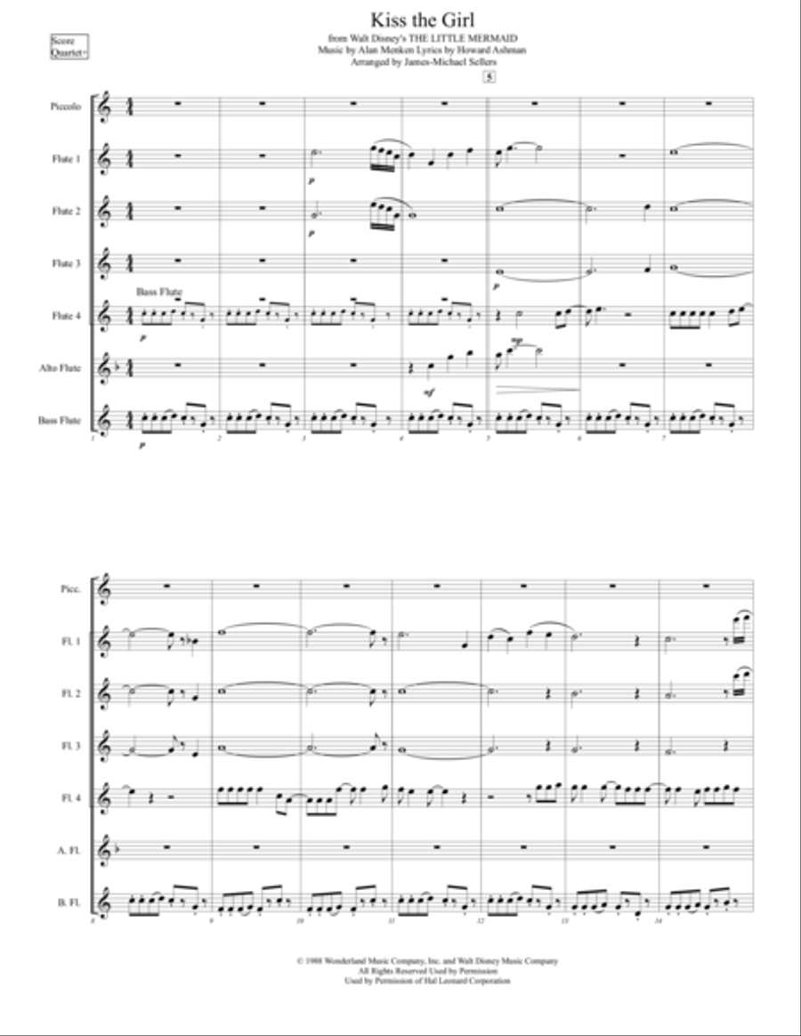Kiss The Girl Flute Choir scores gallery preview page 1