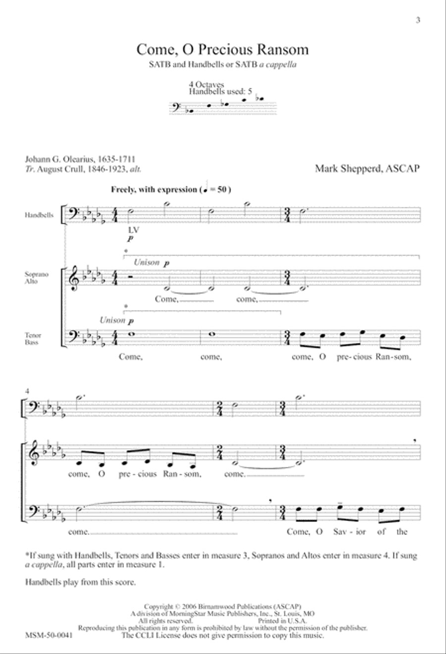 Come, O Precious Ransom 4-Part scores gallery preview page 1