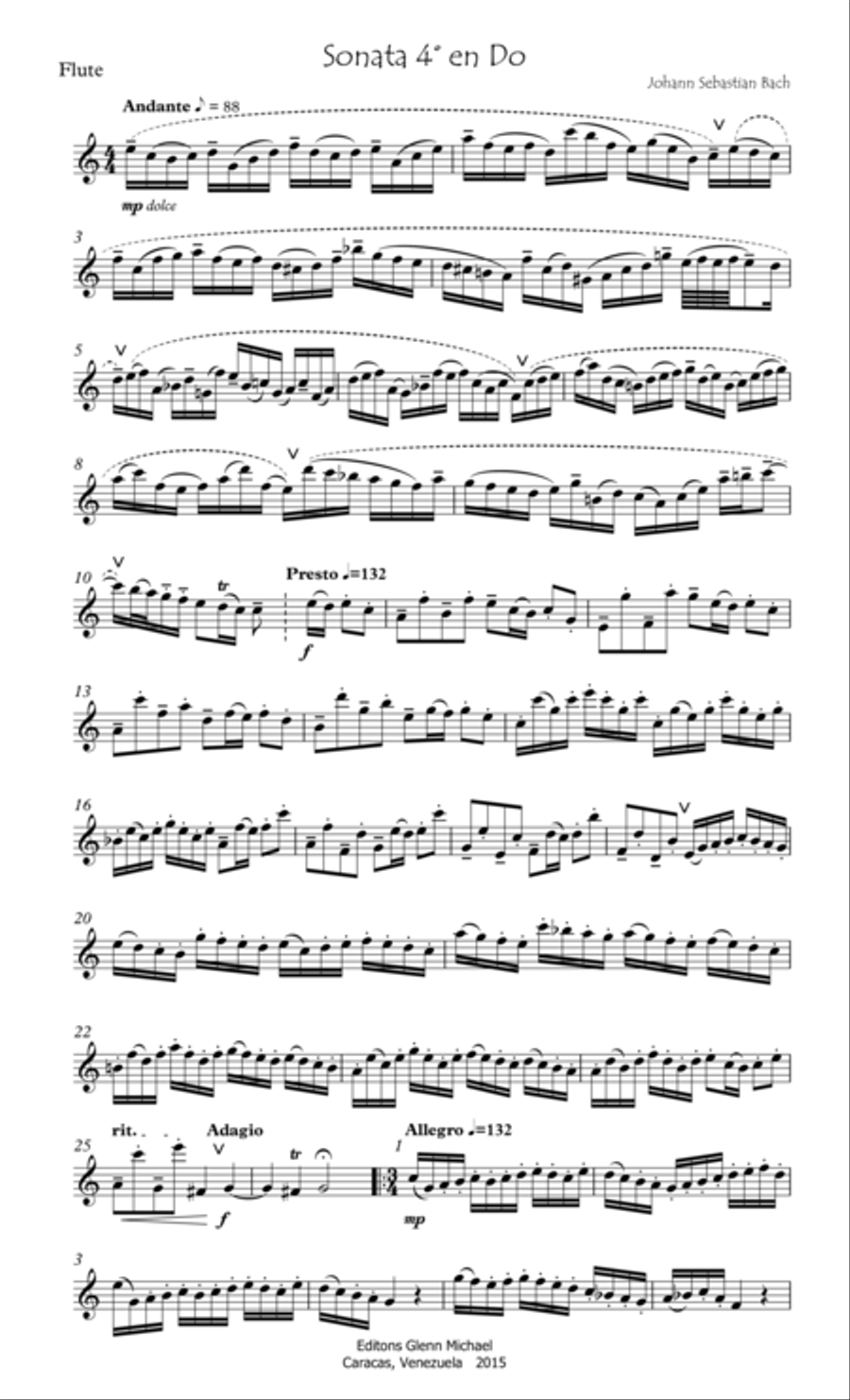 Bach Sonata 4 for flute in C Flute Solo scores gallery preview page 2