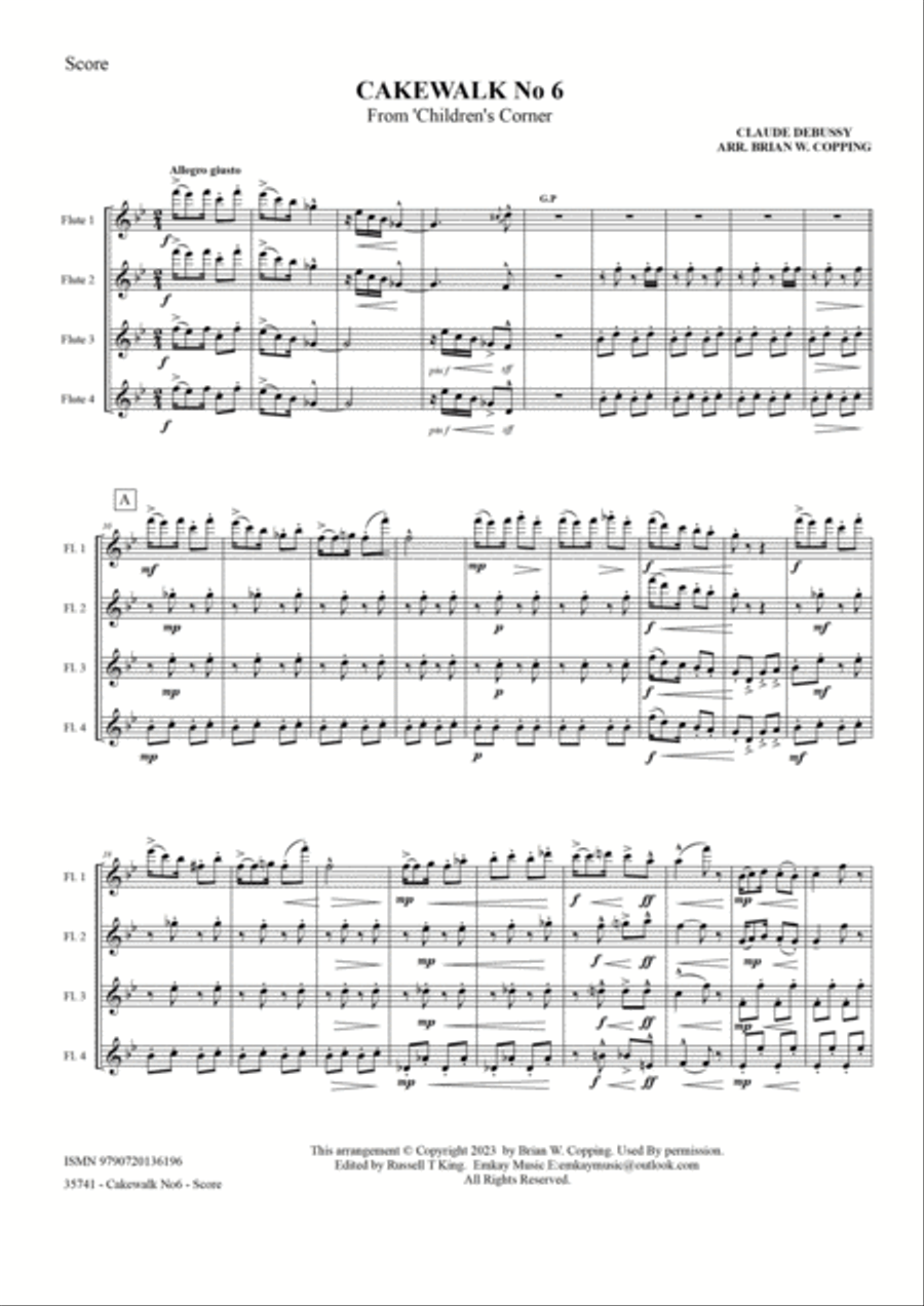 CAKEWALK NO6 FROM CHILDREN'S CORNER - FLUTE QUARTET Flute Quartet scores gallery preview page 2