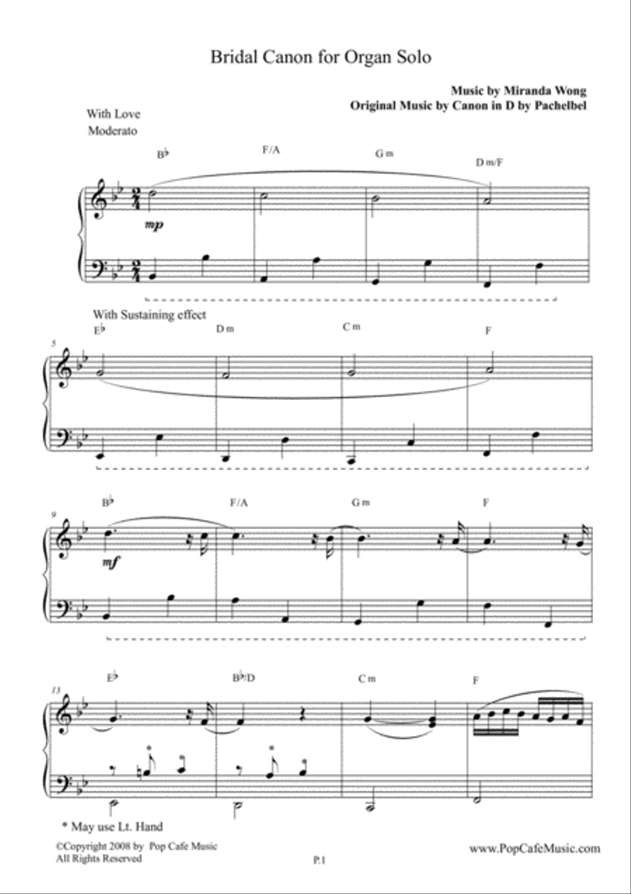 Bridal Canon in Bb - Organ Solo (Miranda Wong) Organ scores gallery preview page 2
