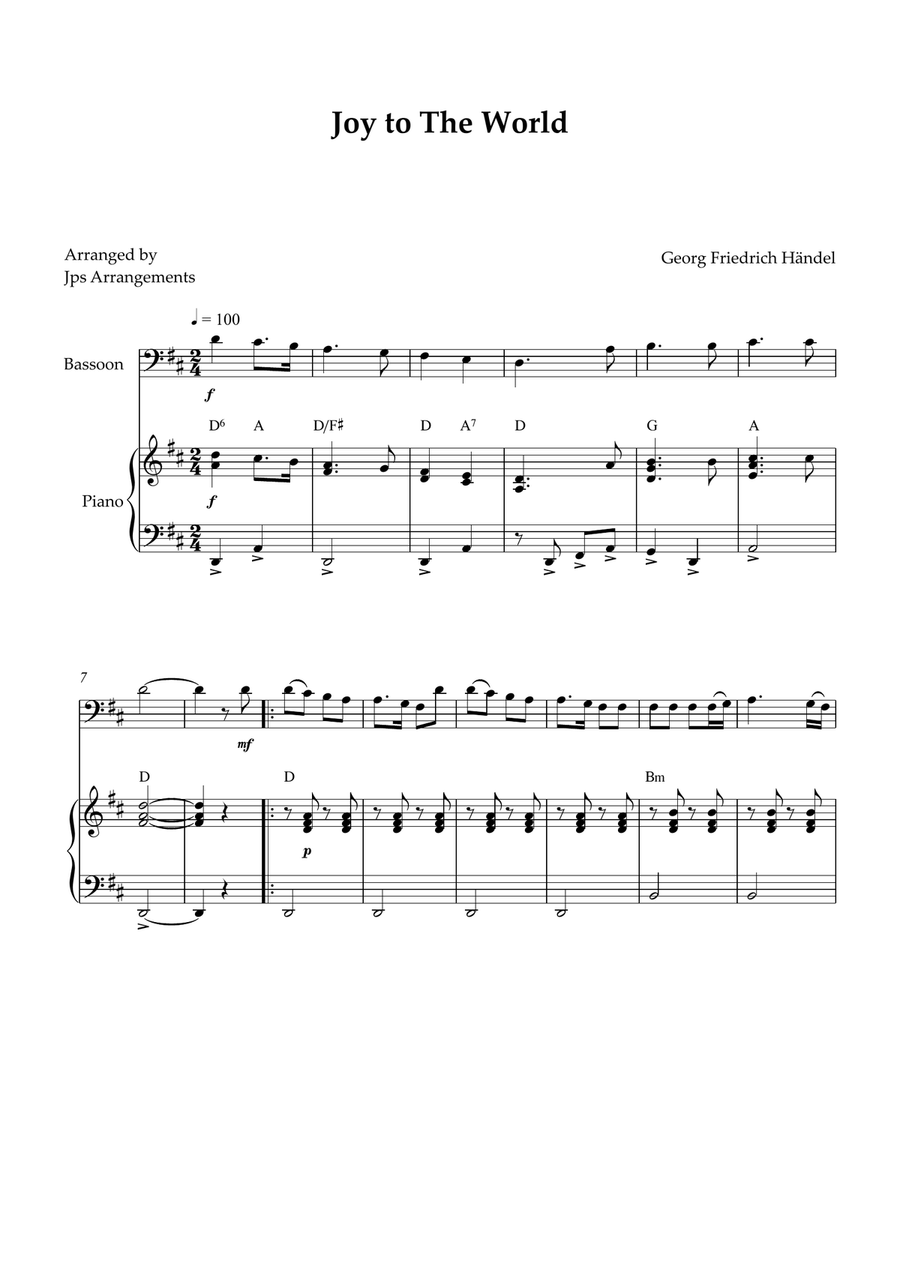Joy To The World for Bassoon and piano Bassoon Solo scores gallery preview page 1
