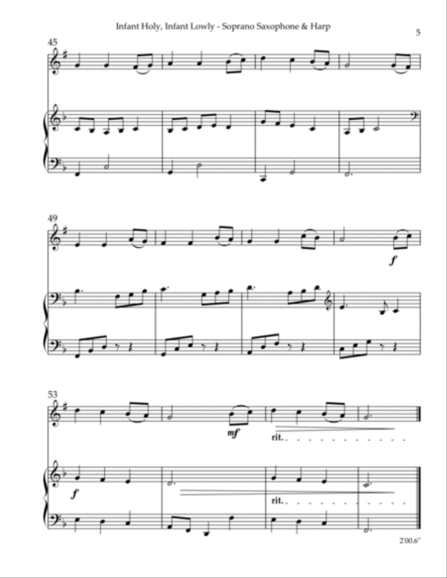 Infant Holy, Infant Lowly, Duet for Bb Soprano Saxophone & Harp