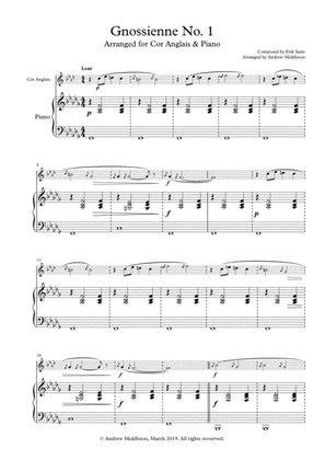 Book cover for Gnossienne No. 1 arranged for Cor Anglais and Piano