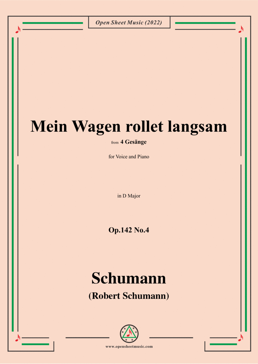 Schumann-Mein Wagen rollet langsam,in D Major,Op.142 No.4 Voice scores gallery preview page 1