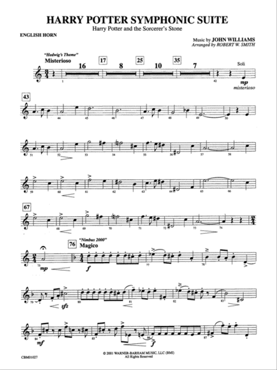 Harry Potter Symphonic Suite: English Horn Concert Band scores gallery preview page 1