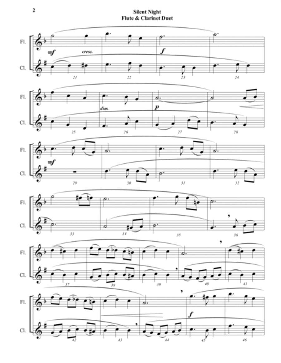 6 Traditional Christmas Carols for Flute and Clarinet Duet - Intermediate level Woodwind Duet scores gallery preview page 2