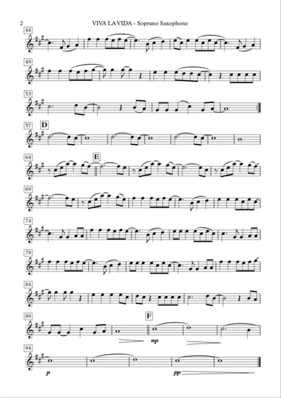 Viva La Vida Soprano Saxophone scores gallery preview page 3