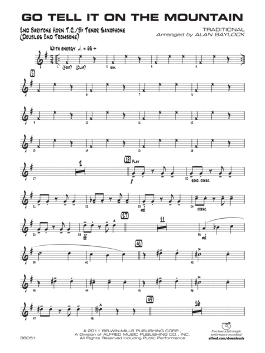 Go Tell It on the Mountain: 2nd Baritone T.C. Jazz Ensemble scores gallery preview page 1