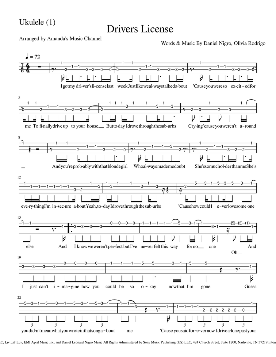 Drivers License Drivers License Ukulele scores gallery preview page 1