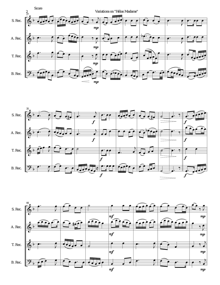 Variations for recorder quartet on 