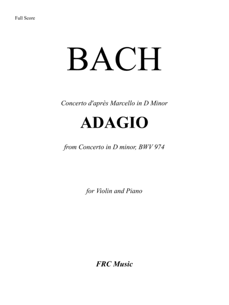 Adagio from Concerto in D minor, BWV 974 (Concerto d'après Marcello) for Violin and Piano image number null