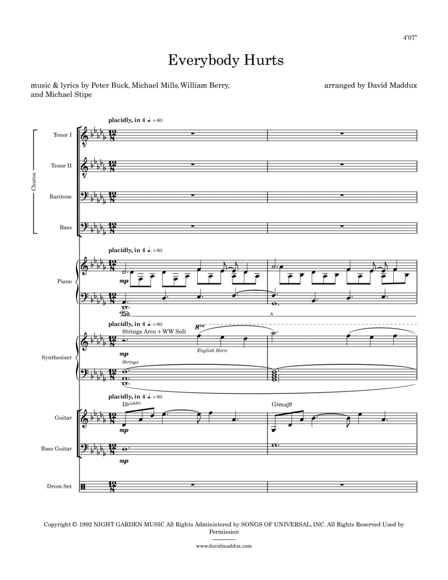 Everybody Hurts by R.E.M. Bass Guitar - Digital Sheet Music