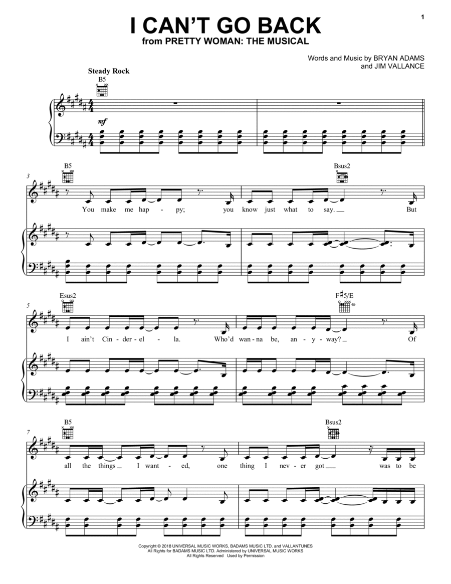 I Can't Go Back (from Pretty Woman: The Musical) Piano, Vocal, Guitar scores gallery preview page 1