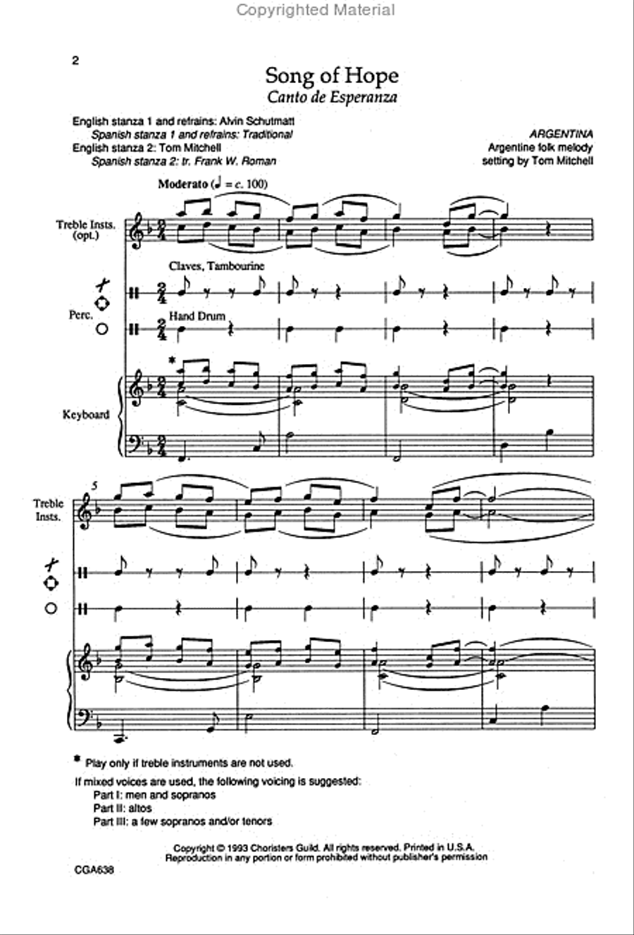 Song of Hope Canto de Esperanza Unison Choir scores gallery preview page 2