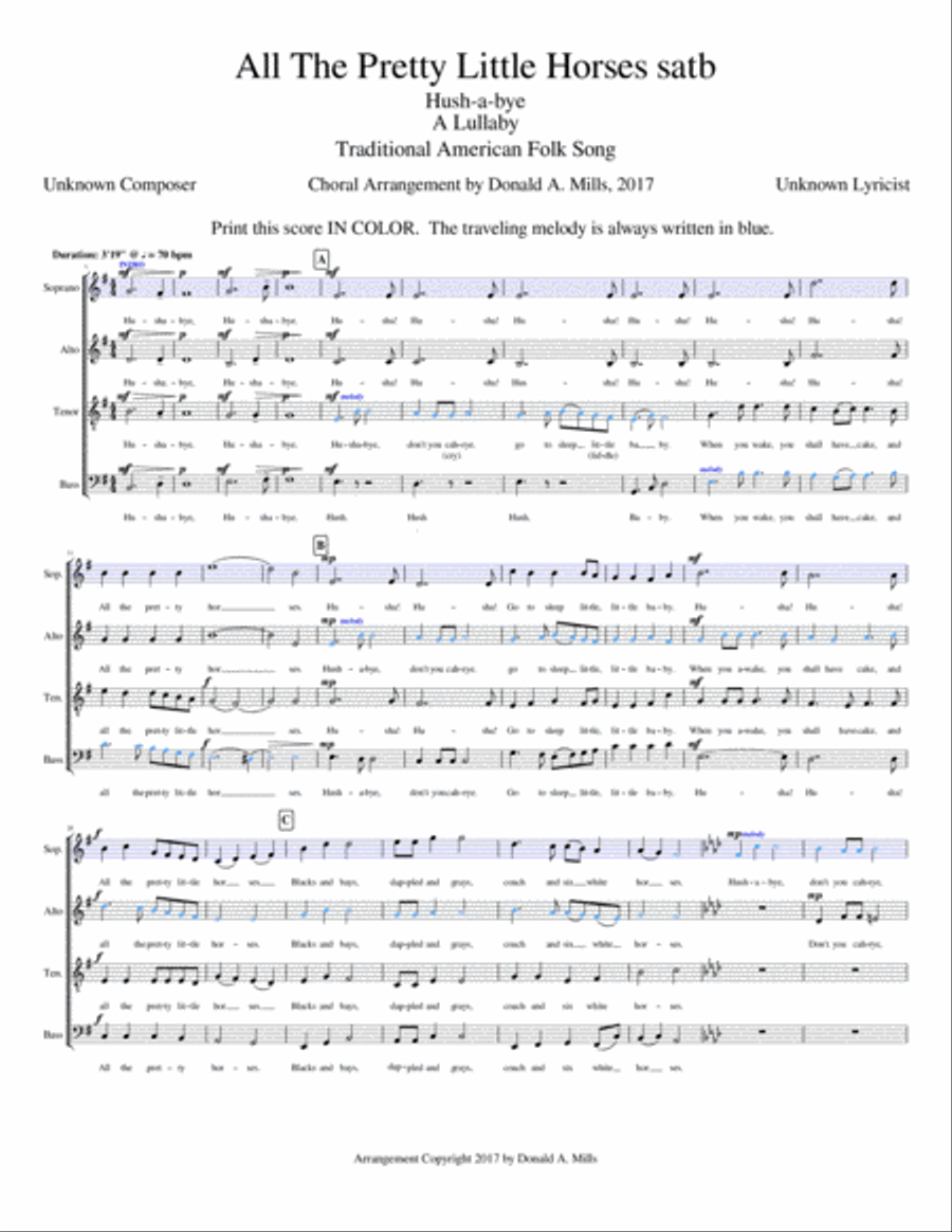 All The Pretty Little Horses, an Early American Lullaby satb 4-Part scores gallery preview page 1