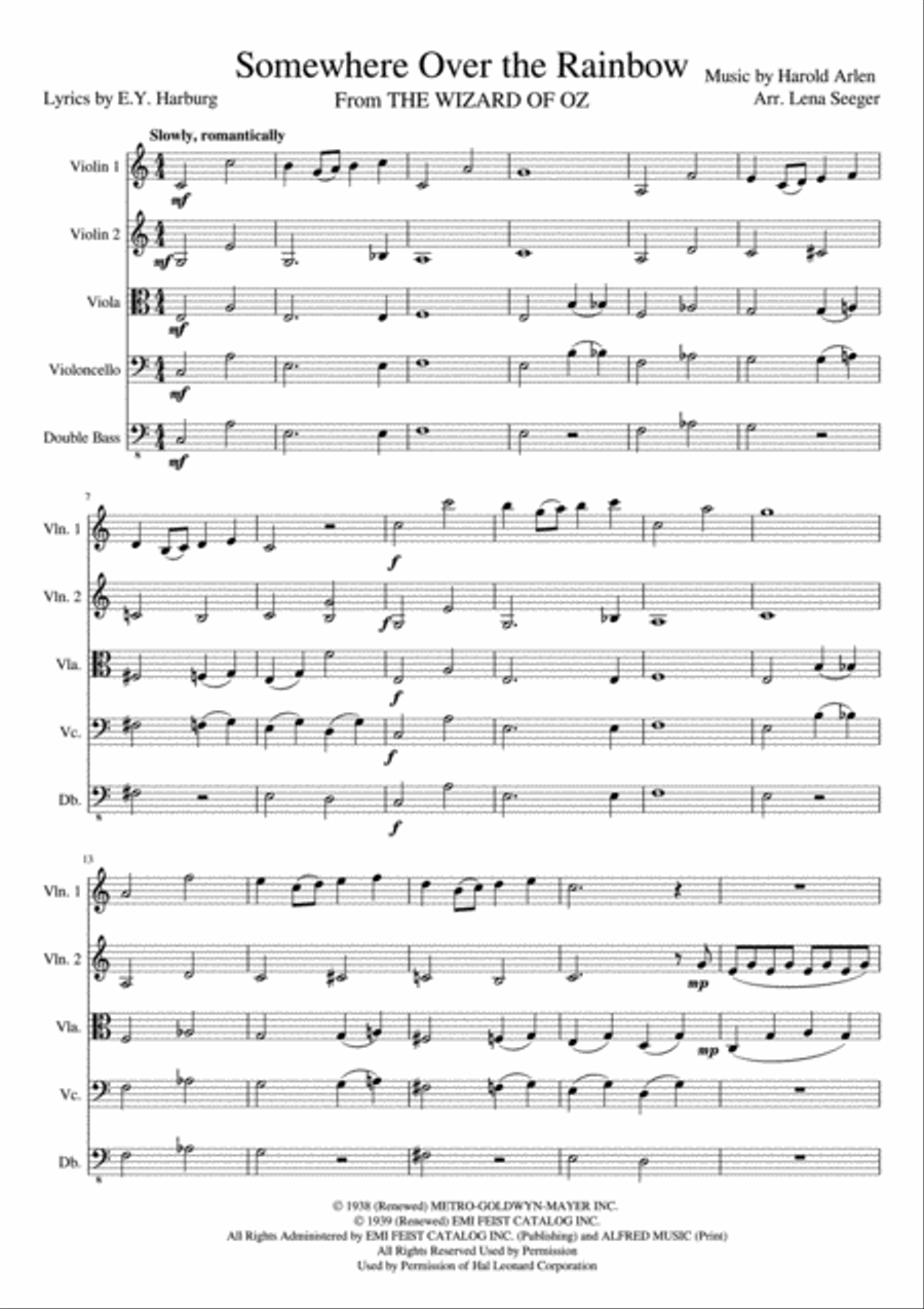 Over The Rainbow (from The Wizard Of Oz) String Quintet scores gallery preview page 2