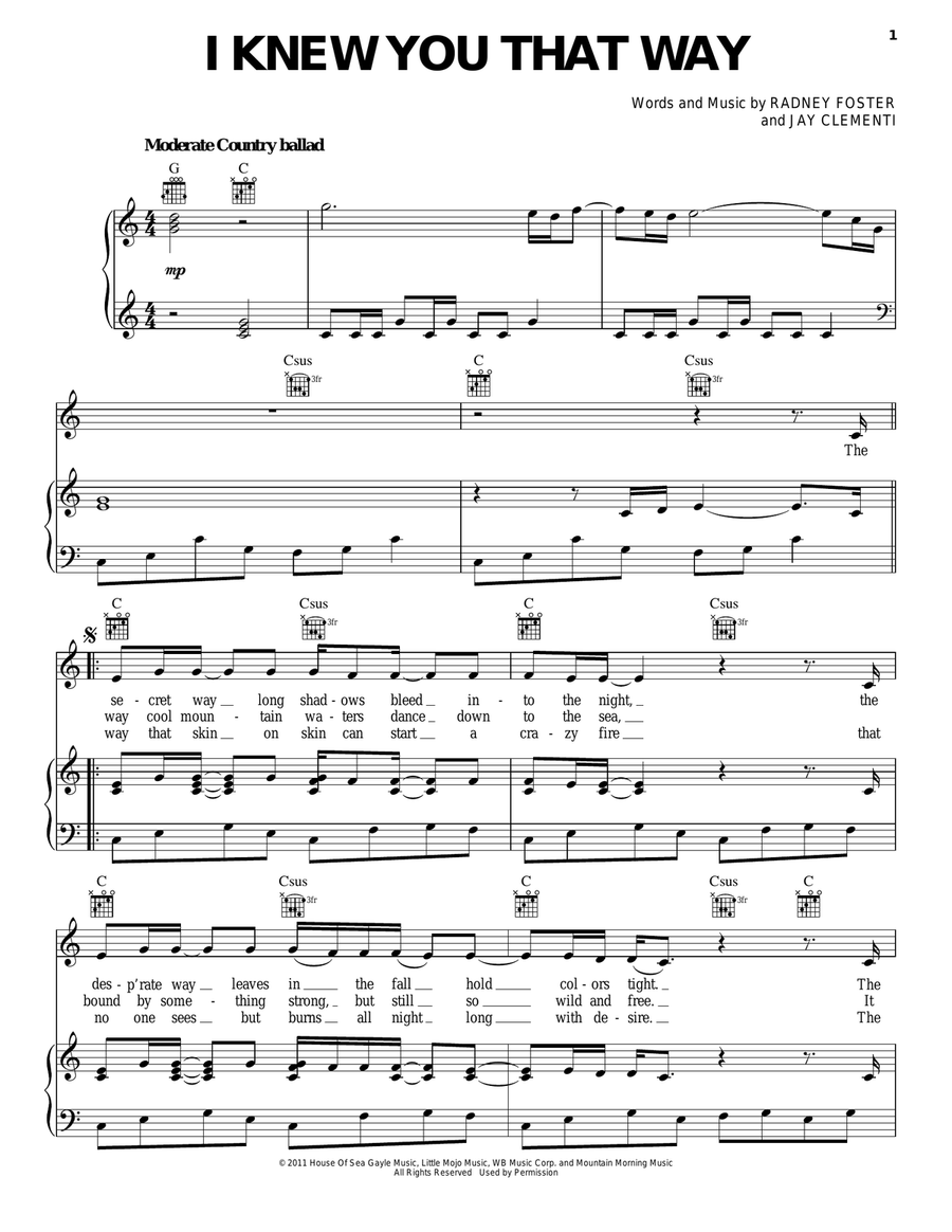 I Knew You That Way Piano, Vocal, Guitar scores gallery preview page 1