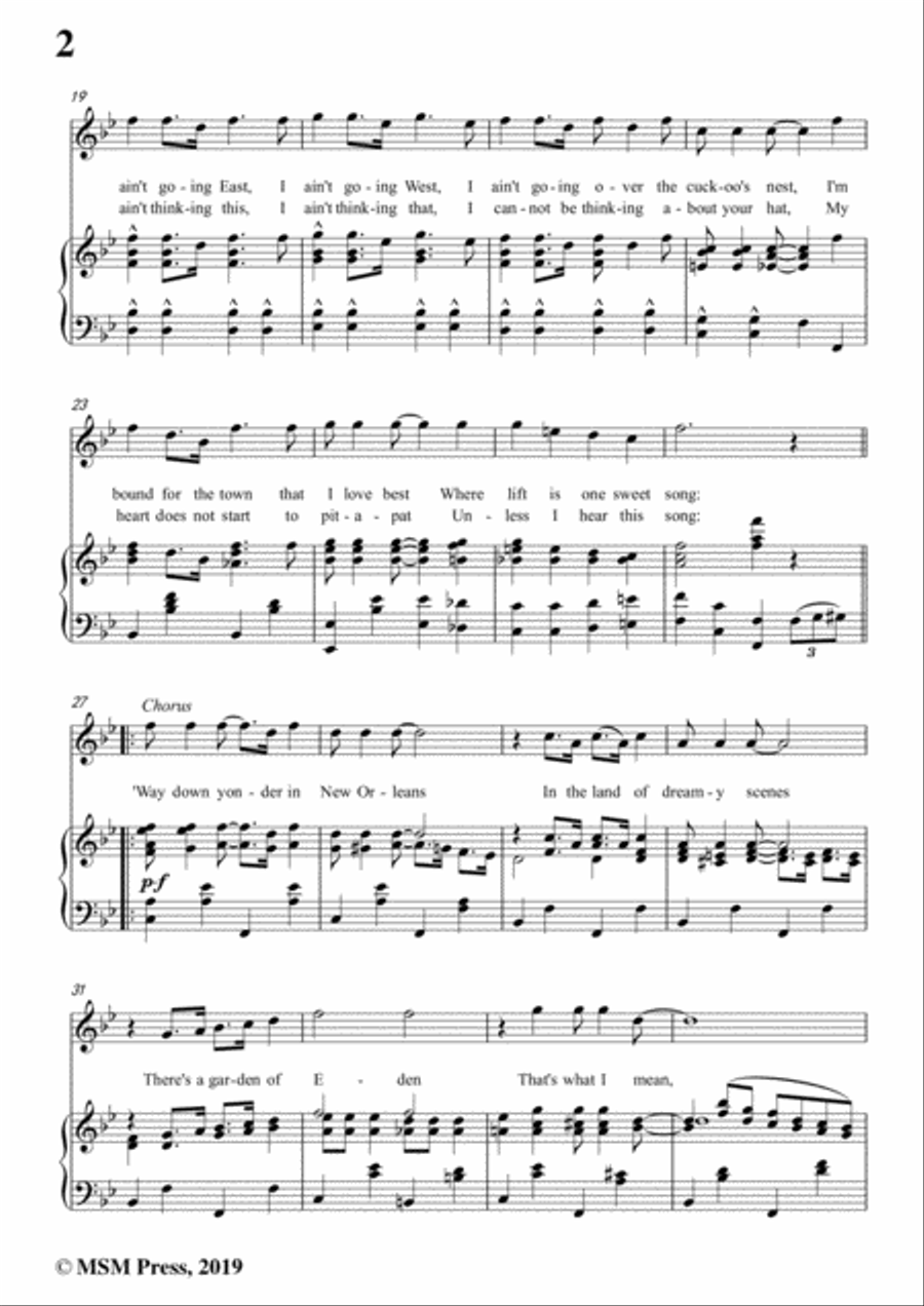 Turner Layton-Way Down Yonder in New Orleans,in B flat Major,for Voice&Pno