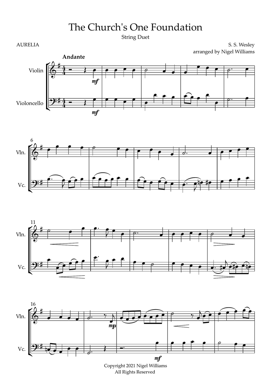 Aurelia (The Church's One Foundation), for Violin and Cello Duet String Duet scores gallery preview page 2
