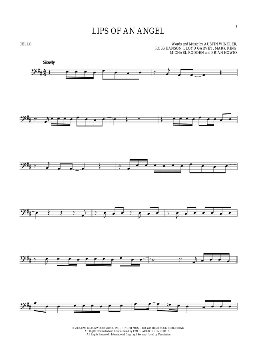 Lips Of An Angel Cello Solo scores gallery preview page 1