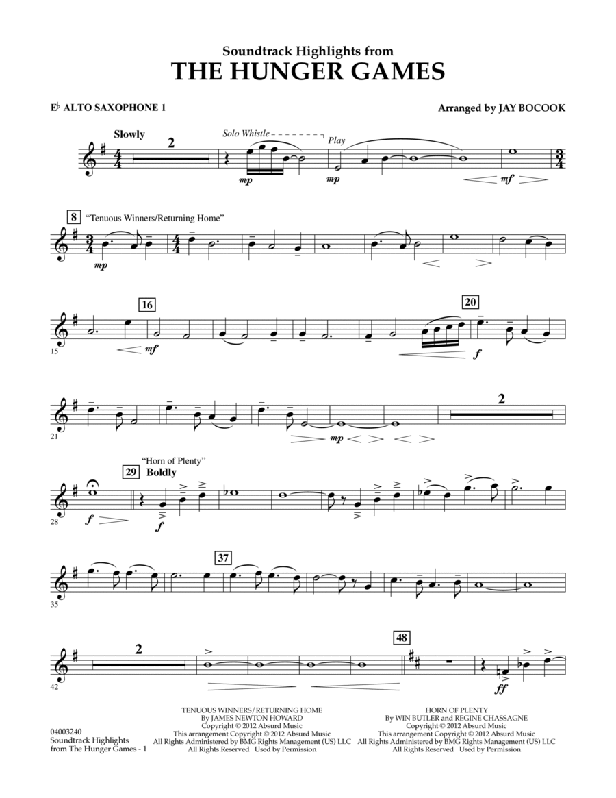The Hunger Games (Soundtrack Highlights) - Eb Alto Saxophone 1 Concert Band scores gallery preview page 1