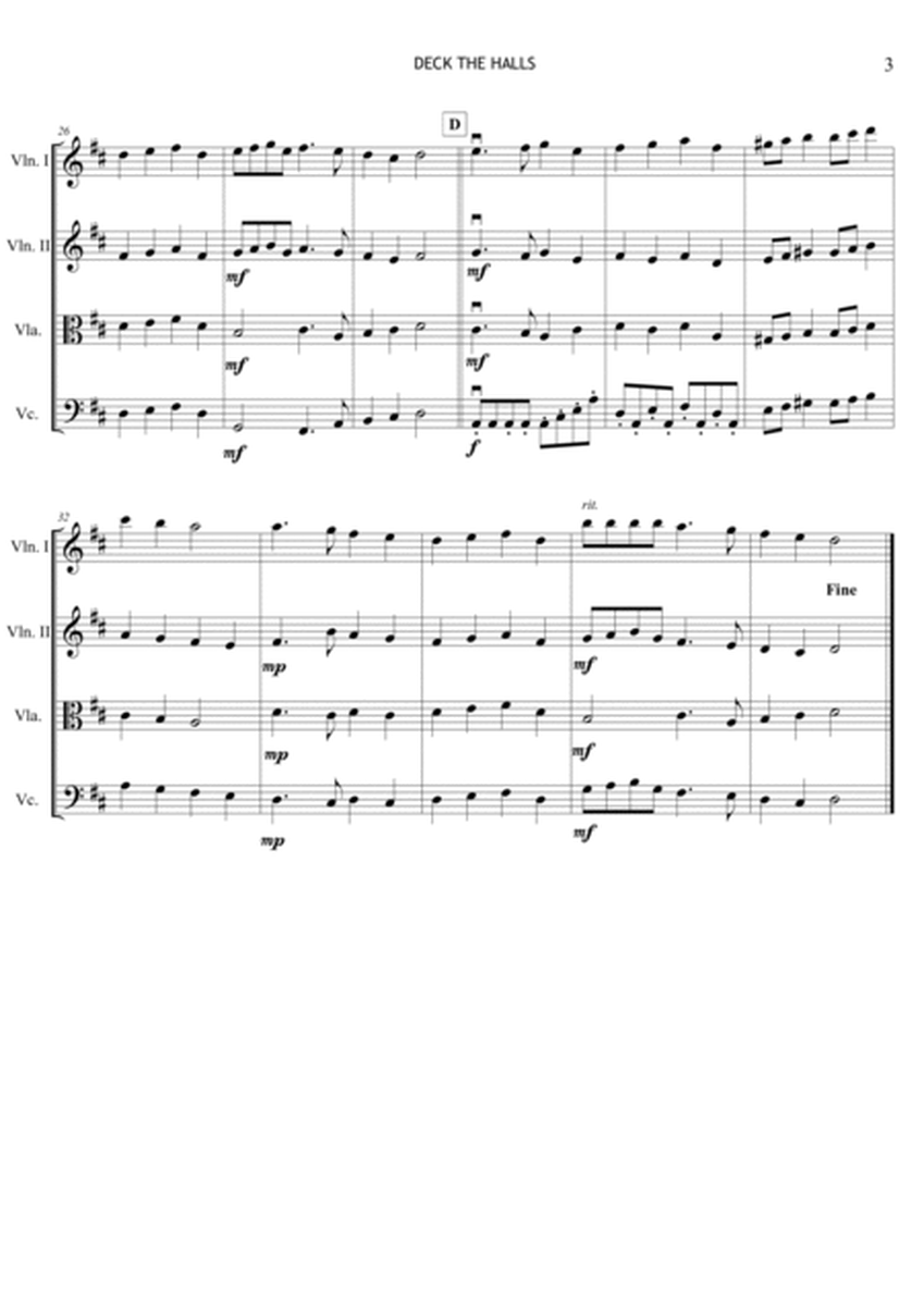 Deck the Halls - String Quartet - D Major image number null
