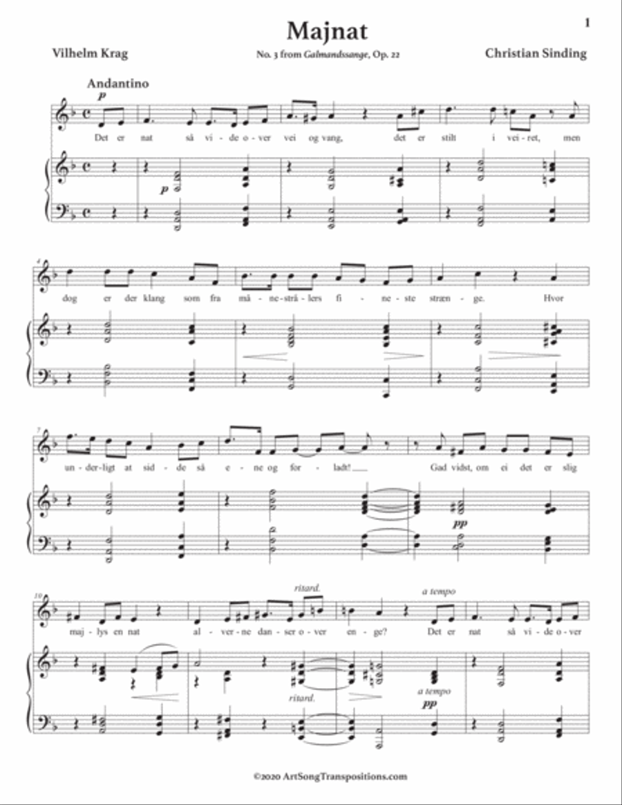 SINDING: Majnat, Op. 22 no. 3 (transposed to D minor) Voice scores gallery preview page 2