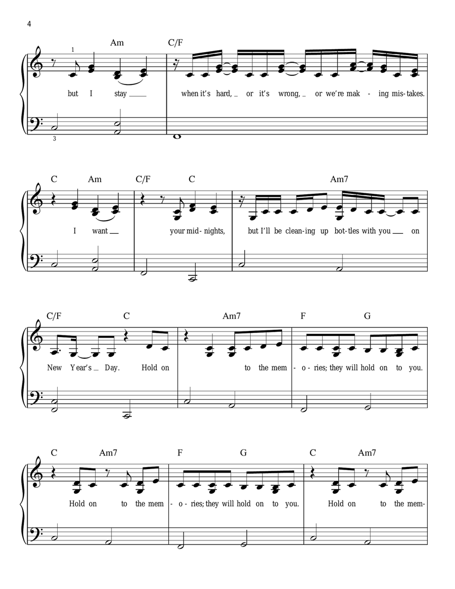 New Year's Day Easy Piano scores gallery preview page 4