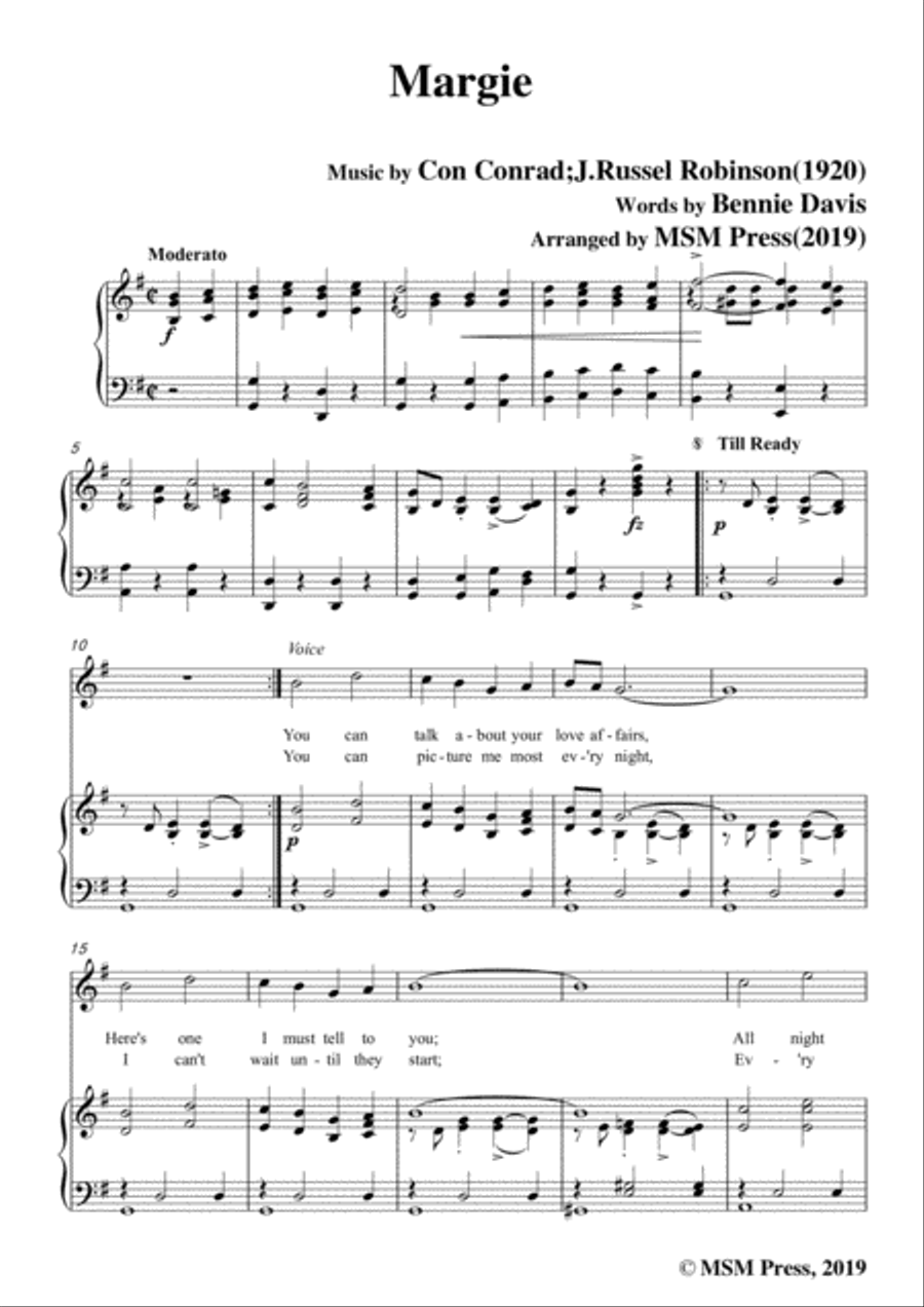 Con Conrad;J. Russel Robinson-Margie,in G Major,for Voice&Piano Voice scores gallery preview page 3