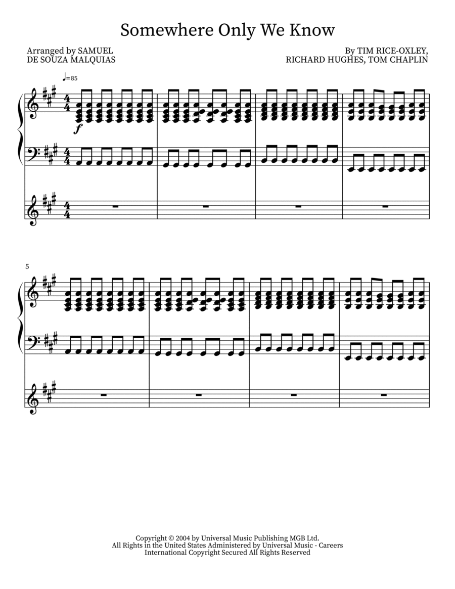 Somewhere Only We Know Score and Parts scores gallery preview page 1